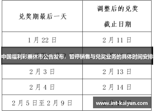 中国福利彩票休市公告发布，暂停销售与兑奖业务的具体时间安排